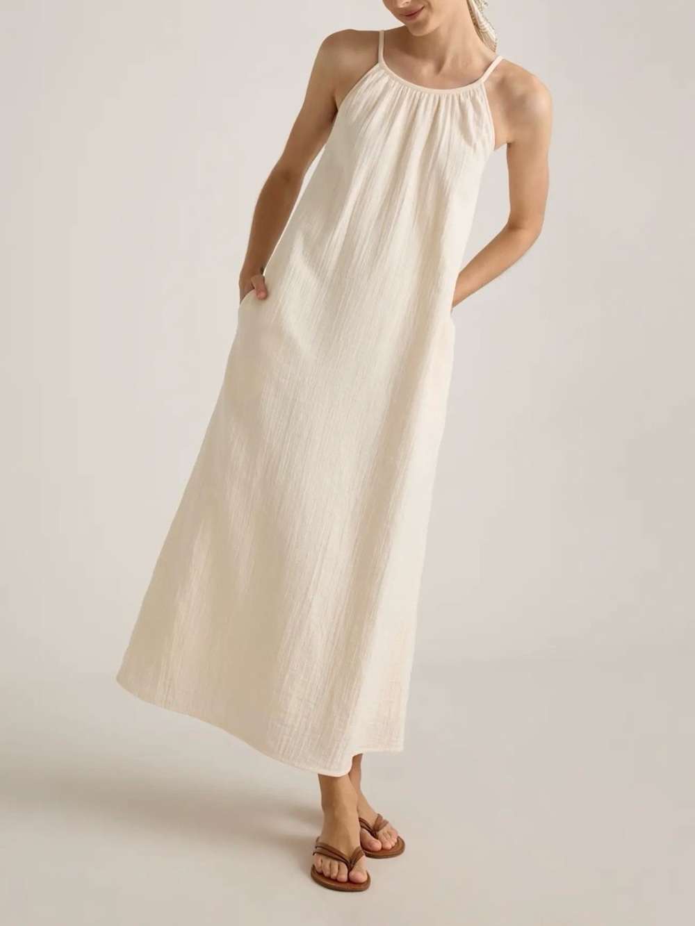 quince 100% organic cotton gauze sleeveless maxi dress vintage cream
